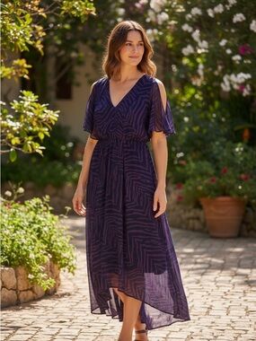 NWT Forever 21 Purple and Blue Zebra High Low Dress Medium with Slip